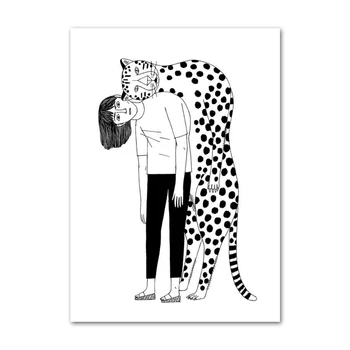 Leopard Mergina Šiaurės Plakatas Sienos Meno Tapybos Drobės Juoda Balta Plakatai Ir Spausdina Sienos Nuotraukas Gyvenimo Kambario Dekoro