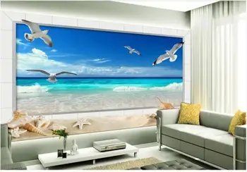 Custom foto tapetai, 3d sienų tapetai sienos 3 d Fantasy beach 3D pajūrio žuvėdra kambarį, TV foną, sienos popieriaus