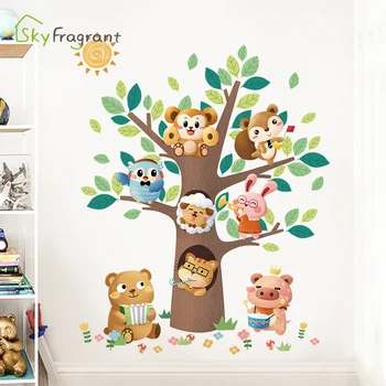 Animacinių filmų sienų lipdukai vaikų kambario fone sienų apdailai gyvūnų miškų aplinkosaugos ¾enklelis miegamasis, vaikų darželis išdėstymo namo lipnios