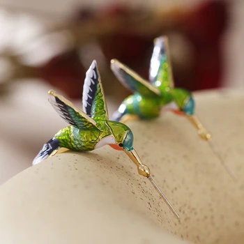 Mielas Hummingbird Formos Lašas Aliejaus Stud Auskarai Vario Kūrybos Atsitiktinis Ornamentu Ausies, Šaliai, Papuošalai, Dovana Mados