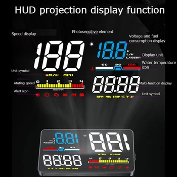 OBD2 HUD Automobilių Head Up Display LED Priekinio stiklo Projektorius OBD Skaneris Greitis Kuro Įspėjimo Signalą, Duomenų Diagnostikos Įrankis 4' D5000