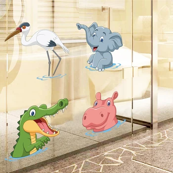 Hippo dramblys Krano krokodilas vonios sienos lipdukas vonios kambarys dekoro Kabineto lipdukas vaikų kambario apdaila, namo apdaila vinilo