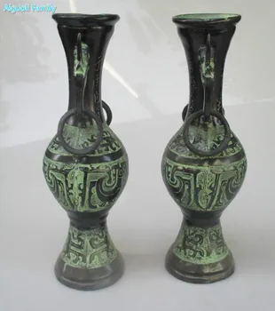 Meno kolekcija, 1 Pora Kinijos Senojo Bronzos Išraižytas Rankų darbo Vaza/Home Dekoruoti Metalo Vaza Nemokamas Pristatymas