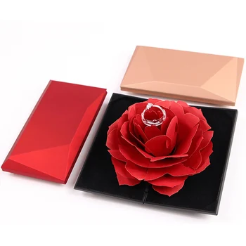 3D Vintage Mados Elegantiškas Žiedai Lauke Vestuvės Vestuvinis Žiedas Rožių Gėlių, Dovanų Dėžutes, Papuošalai Ekranas atmintis Turėtojo Didelis, #