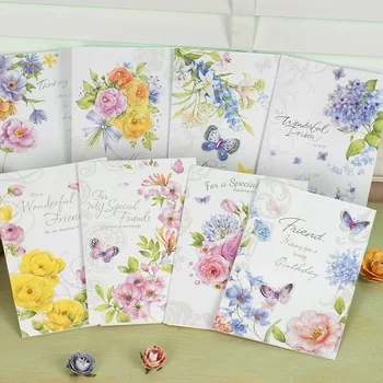 Elegantiškas Butterly gėlė atvirukai popieriaus su gimtadieniu kortelės draugui - 8 dizainų