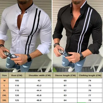 New Style Mens Dryžuotas Oficialaus Marškinėliai Prabanga Slim Fit Long Sleeve Stovėti Apykaklės Viršūnes Palaidinė Atsitiktinis Marškinėliai Topai