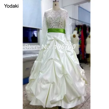 Realios Nuotraukos Ballgown Vestuvių Suknelės Ilgomis Rankovėmis Nėrinių Vertus Crystal Duobute Klostyti Ruched Su Varčios Ilgio Vestuvinės Suknelės 2018