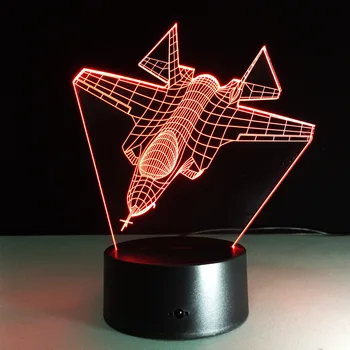 Oro Plokštumos Serija 3D Naktį, apšvietimui Vizualiai Orlaivių Šarvuotis 3D Šviesos Stalo Lempos JET Namų Dekoro LED USB Kūdikių Naktiniai staleliai, Lempa