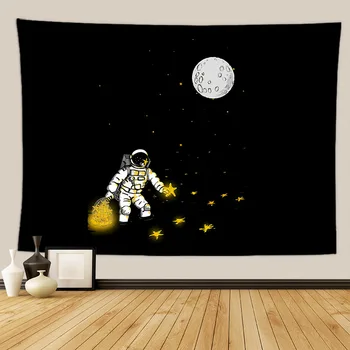Mėnulis žvaigždėtą gobelenas sienos kabo astronautas miegamajame kiliminė danga decorativo sumalti tapiz mandala