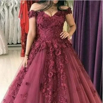 E JUE SHUNG Burgundijos Princesė Vestuvių Suknelės Off Peties Nuotakos Suknelė 3D Gėlių Gėlių Nėrinių Chalatas de mariee
