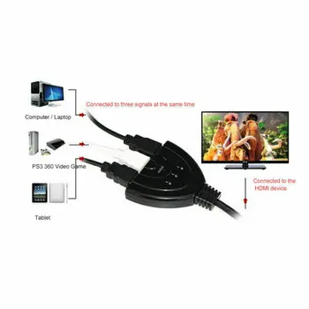 3 Port HDMI suderinamus Splitter Cable 1080P Jungiklis Switcher HUB Adapteris HDTV PS4 Xbox