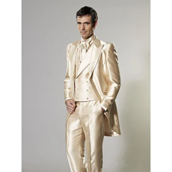 2020 Naują Stilių Pritaikyti padarė Jaunikis Apdailos Tuxedos Aukso Groomsmen Vyrų Vestuvių Geriausiai Tinka Mens Kostiumas(Striukė+Kelnės+liemenė+kaklaraištis)