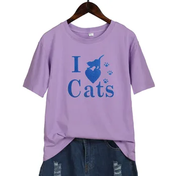Trumpas rankovėmis laiškas meilės katė spausdinti atsitiktinis juokingi marškinėliai moteriška prarasti moterys t-shirt
