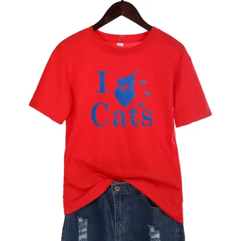 Trumpas rankovėmis laiškas meilės katė spausdinti atsitiktinis juokingi marškinėliai moteriška prarasti moterys t-shirt