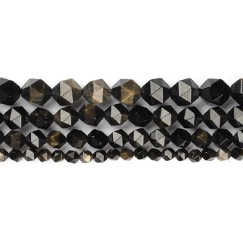 AAA Pobūdžio akmens Briaunuotas, Aukso Obsidianas Akmens Karoliukai 6 8 10 12mm karoliukų, skirta 