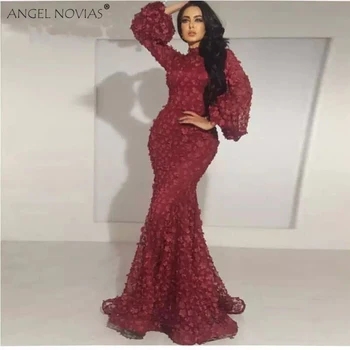 ANGEL NOVIAS ilgomis Rankovėmis, Aukštu Kaklu Balta Nėrinių Undinė Saudo arabų Vakaro Suknelės 2020 Avondjurken 2018 Užsakymą