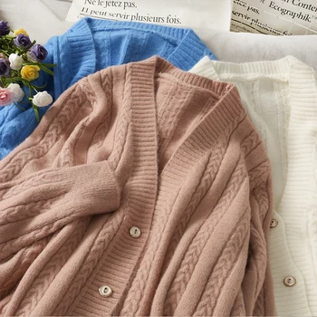 2020 naujas mados moteriški drabužiai Vieną Krūtinėmis Visą V-Kaklo megztinis moterų megztinis