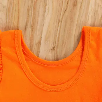 0-18M Bamblys Kūdikiui Baby Girl Orange Helovinas Drabužius Nustatyti Vasaros Rankovių Moliūgų Bodysuit Šortai Banga Sijonas Lankelis