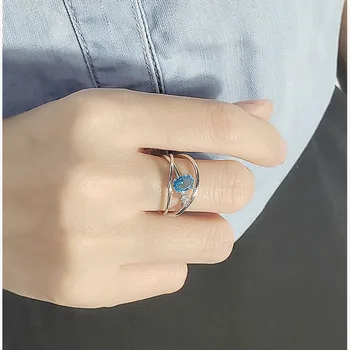 Youe švietė Originali Sterlingas Sidabro Žiedai Moterų Dalyvavimas Dangus Mėlynas dirbtinis kristalų Žiedas, Sidabras 925 Brangakmenių Papuošalai