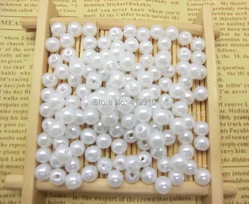 Nemokamas pristatymas-1000 Vnt. Balta Perlų Imitacija Akrilo Turas Drabužis, Karoliukai, 6mm D2748
