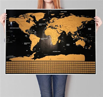 Vaikų geografijos žinių, švietimo ištrinti juoda nulio žemėlapį pasaulyje nulio plakatas folijos sluoksnio dangos Pasaulio vėliavos žemėlapis 82x59 CM