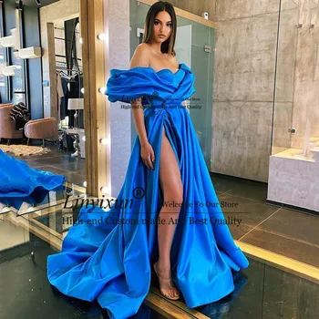 Seksualus Arabų Vakarinę Suknelę Aukštos Padalinta Chalatas De Soiree Royal Blue Prom Dresses Ilgai 2021 Off Peties Garsenybių Suknelės