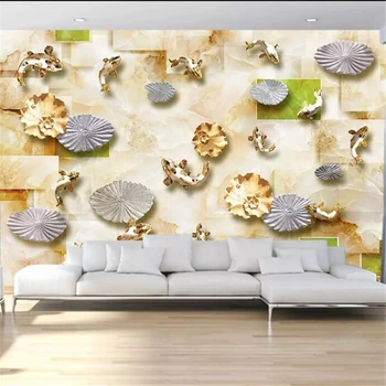 Wellyu papel de parede para quarto Užsakymą tapetai Iškilumo koi lotus lapų trimatis kvadrato marmuro gyvenimo kambario sienos
