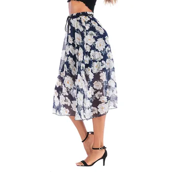 2019 Naujas Vasaros Šifono-kaip gerą pardavimo sijonas moterų retro gėlių aukšto juosmens išspausdintas ilgas klostuotas sijonas ilgas sijonas юбка 40*