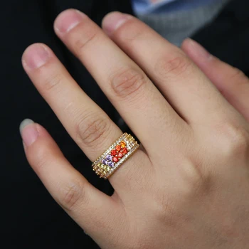 Labai shinny vaivorykštė žiedai dizaineris enternity juostoje, pirštų papuošalai moterims, spalvinga kubinių zircons dalyvavimas vestuvių žiedas
