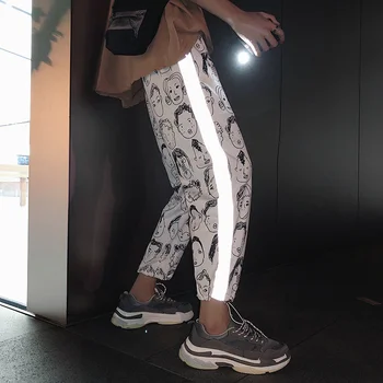 HOUZHOU Atspindintis Kelnės Moterims 2020 Metų Hip-Hop Moterų Mados Languotas Kelnes Gotikos Streetwear Kelnės Moterų Plius Dydis