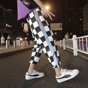 HOUZHOU Atspindintis Kelnės Moterims 2020 Metų Hip-Hop Moterų Mados Languotas Kelnes Gotikos Streetwear Kelnės Moterų Plius Dydis