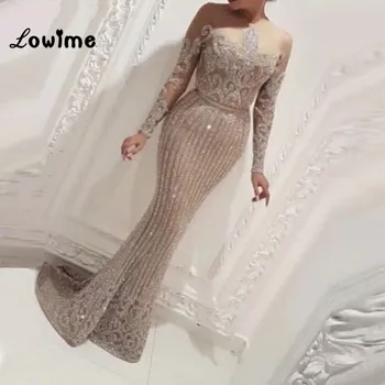 Iliuzija Ilgomis Rankovėmis Undinė Arabų Dubajaus Moterų Vakarinės Suknelės Abendkleider Suknelė Elegantiškas 2018 Bling Audinio Suknelės, Šaliai