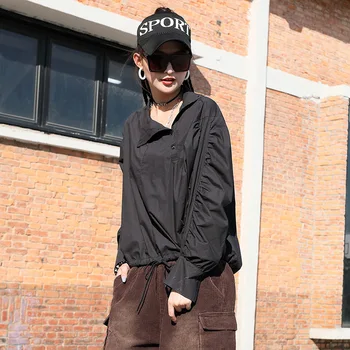 Max LuLu Naują Pavasario Korėjos Mados Streetwear Moterų Juodo Šifono Ponios Atsitiktinis Marškinėliai Ilgomis Rankovėmis Palaidinės Prarasti Derliaus Viršūnės
