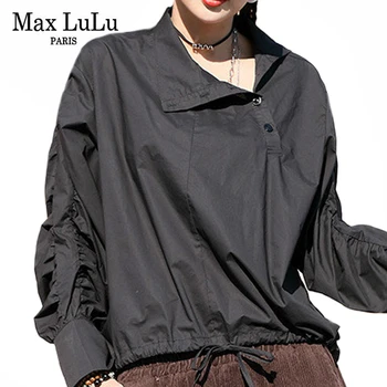 Max LuLu Naują Pavasario Korėjos Mados Streetwear Moterų Juodo Šifono Ponios Atsitiktinis Marškinėliai Ilgomis Rankovėmis Palaidinės Prarasti Derliaus Viršūnės