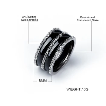 Nauja Dvigubo Sluoksnio Keramikos Žiedas Su Kalnų Krištolas, Spindintis Moterų Klasikinis Juoda Balta Bižuterijos Vestuves Prabangus Žiedas
