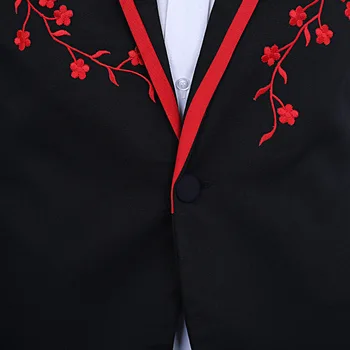 Kinų Stiliaus Vyrų Mados Unikalaus Dizaino, Siuvinėjimas, Gėlių Raštas Slim Fit Tinka Vyrų Verslo Atsitiktinis Stiliaus Vestuves Švarkas