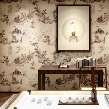 Wellyu Kinų stiliaus tapetai naujas Kinų stiliaus senovės klasikinio stiliaus Zen arbatos kambarys gyvenamasis kambarys, TV foną, sienos popieriaus