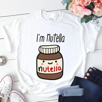 Nutella Spausdinti Paprasta Casaul T-shirt Moterims Tee 2020 Naujas Vasaros Mados Viršūnes Marškinėlius Harajuku Estetinės korėjos Stiliaus Moterų Marškinėliai