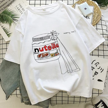 Nutella Spausdinti Paprasta Casaul T-shirt Moterims Tee 2020 Naujas Vasaros Mados Viršūnes Marškinėlius Harajuku Estetinės korėjos Stiliaus Moterų Marškinėliai