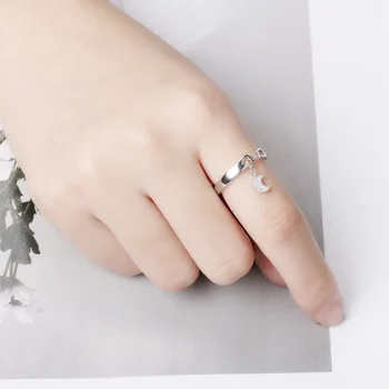 Nerūdijančio Vario Žiedai Moterims Korėjos Mados Mėnulis, Žvaigždės Cirkonis Atidarymo Žiedų Šiuolaikinės Moterys Papuošalais Reguliuojamas Vestuvinis Žiedas