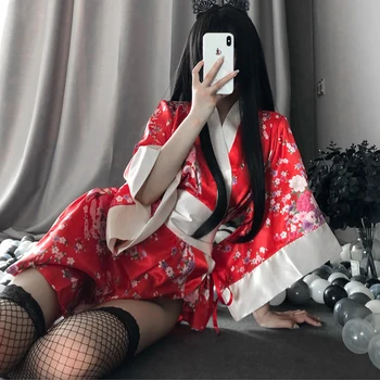 3pcs Nustatyti Kimono Chalatas Chalatas Moterims Tradicinio Stiliaus Skraiste Yukata Kostiumai Pižama Diržo Japonijos Seksualus moteriškas apatinis Trikotažas, Chalatai
