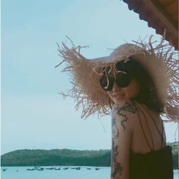 MOTERYS VASARĄ šiaudų skrybėlę lankas wide moterų žolės vasarą bžūp paplūdimio skydelis lauko atostogų paplūdimio apsauga nuo saulės, skrybėlę Išardomi
