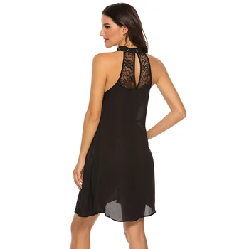 Plius Dydis 2XL Nėrinių Kratinys Šifono Rankovių Prarasti Suknelė 2020 Moterys Vasarą Boho Paplūdimio Kietas Atsitiktinis O-Kaklo Mini Suknelės