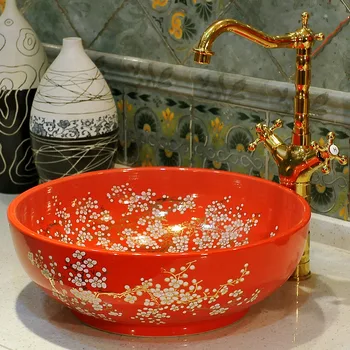 Gražus Jingdezhen gamykloje tiesiogiai meno vertus dažytos keramikos vonios kambarys kriauklė kriauklės slyvų žiedų dažymas raudona ir balta