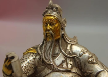 USPS JAV S0986 Kinija Baltos spalvos Vario, Sidabro Dragon Gong Guan Yu Kariai Buda Skaityti Knyga Statula (B0328)