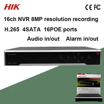 DS-7716NI-K4/16P Hik 16ch 4K NVR pigūs 8MP NVR 16POE uostų Signalizacijos in/out, Audio in/out 4SATA VAIZDO Diktofonas H. 265 RS-232, RS-485