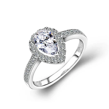 CHEESTAR BRANGENYBĖS bauda papuošalai 925 sterlingas sidabro žiedas moteris centro akmuo yra 7*5 mm baltos spalvos, Kriaušės formos kubinis cirkonis