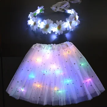 New Star Tutu Sijonas + Gėlių Vainikas Nustatyti Cosplay Kostiumų Švyti Šviesos diodų (LED) Mergina Vaikų Drabužių Gimtadienio Dovana Šalies Vaikų Šokių Sijonas