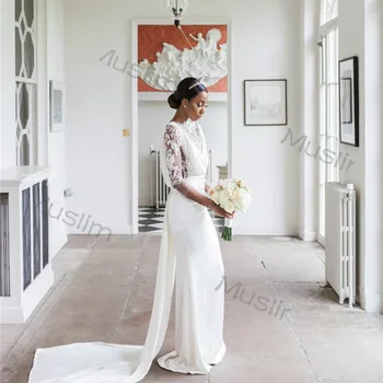 Elegantiškas Bohemijos Afrikos Vestuvių Suknelės Juoda Merginos 2021Sheer Kaklo Nėrinių ilgomis Rankovėmis Boho Undinė Vestuvių Suknelė Pigūs Vestuvių