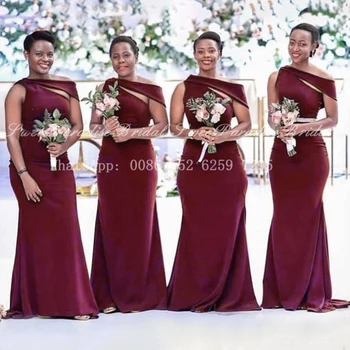 Pigūs Bordo Ilgai Bridesmaid Dresses Undinė 2021 Vieną Petį Afrikos Moterų Vestuvės Dress Vestido De Fiesta De Boda